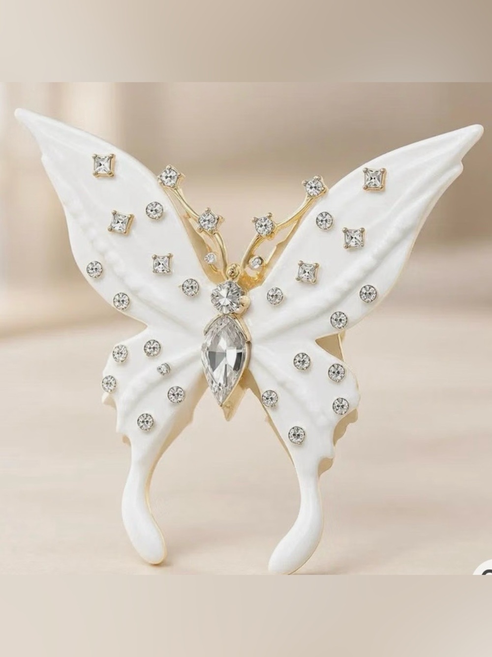 White Butterfly Drip Crystal Brooch